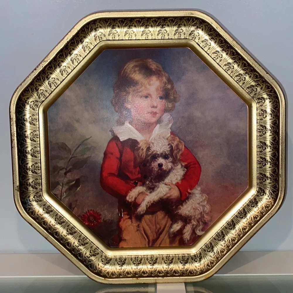 Vintage Tin,Octagon w/ Portrait of Victorian Boy & Girl,C. Bremont,George Romney